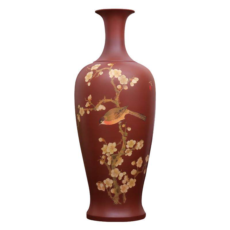 袁勇建水紫陶手工彩填花瓶摆件