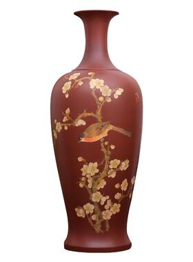 袁勇建水紫陶手工彩填花瓶摆件