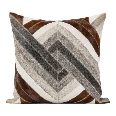 ELINLONYAIN灰咖色马毛拼接抱枕