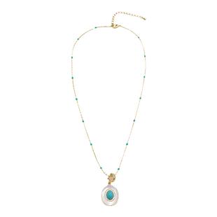 MISS HELEN茶白绿松石水晶仿珍珠项链女精致气质优雅施家米珠通勤