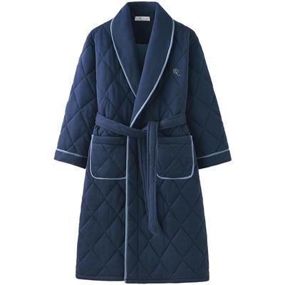 男士睡袍冬季三层纯棉加厚夹棉袄