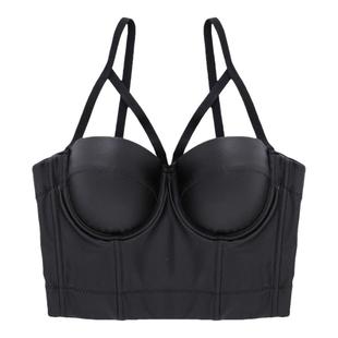 pu皮外穿鱼骨胸衣短款吊带背心性感辣妹风欧美舞会表演服蹦迪抹胸