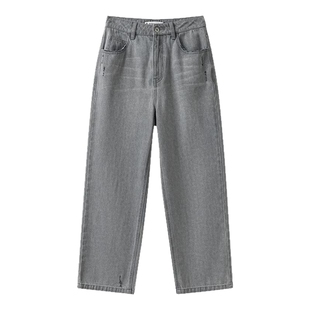 播商场同款黑灰色牛仔裤女春秋新款直筒宽松长裤BDS1KD1542