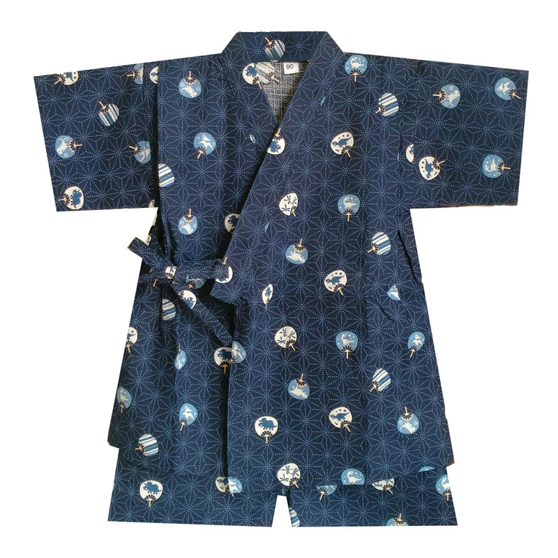 纯棉竹节棉 日单男宝宝儿童和服套装汗蒸家居温泉浴睡衣恐龙扇子