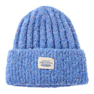 定制款~韩国蓝色针织毛线帽女冬季防寒帽子显脸小保暖冷帽堆堆帽