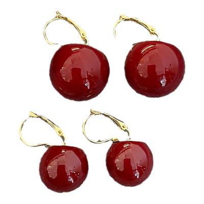 氛围感~复古圣诞红珍珠耳环女