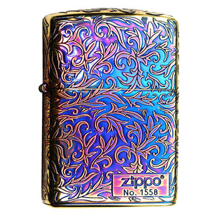 正品ZIPPO打火机日版原装古铜镀银熏铜五面雕刻盔甲唐草花藤限量