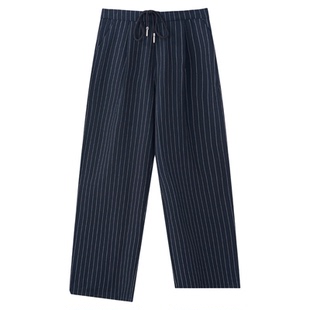 MARDI简约条纹阔腿裤女冬季新款抽绳宽松百搭垂感显瘦休闲长裤子