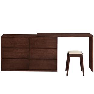 全友家居复古风实木梳妆台斗柜一体新款卧室家用伸缩化妆桌书桌KD