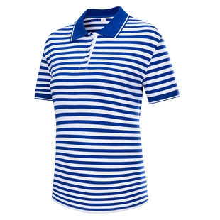 海魂衫短袖t恤女纯棉有带领夏季妈妈polo衫蓝白条纹翻领半袖体恤
