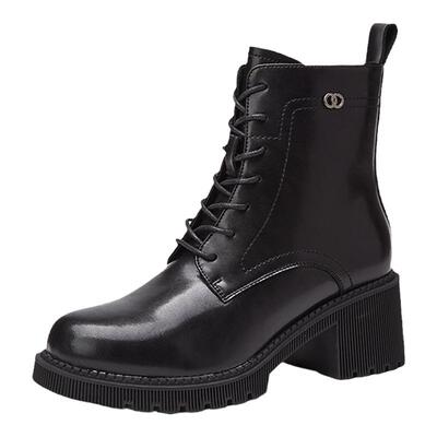 达芙妮女鞋英伦风粗跟真皮马丁靴