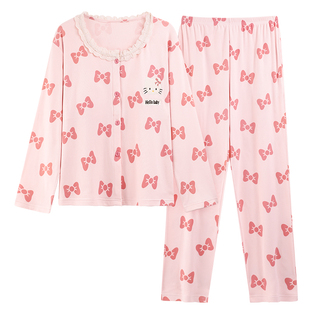 双面磨毛德绒睡衣女款秋冬季甜美少女可爱卡通KT猫开衫家居服