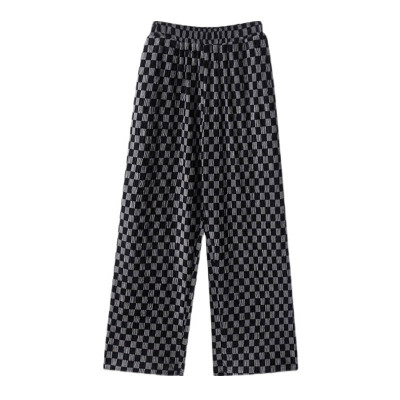 99067-038大码女装棋盘格子休闲裤子高腰阔腿梨型胖mm腿粗屁股大