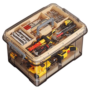 工具箱家用透明双层分格零件收纳盒子多功能手提式五金配件收纳箱