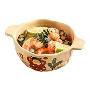 双耳碗个人专用儿童碗家用2025新款高颜值碗具陶瓷米饭碗可爱小碗