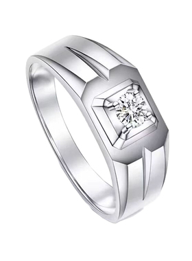 戒指男士S925纯银镀铂金莫桑钻石求结婚定情圆润实心环保质感设计