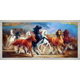 八骏图墙画马到成功年画2026新款墙贴画农村客厅办公室装饰画自粘