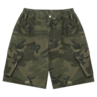鹿家门美式迷彩短裤男款2025新款夏季休闲宽松直筒时尚工装裤子