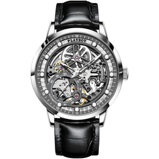 花花公子正品牌全自动手表男士机械表名式款镂空陀飞轮真皮带十大