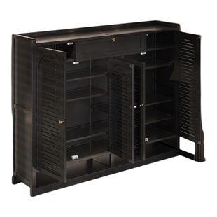 鞋柜家用门口带门黑色简易落地鞋架入户门楼道收纳柜一体靠墙多层