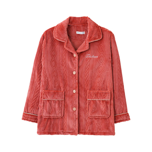 俞兆林冬季加绒加厚开衫睡衣上衣单件女式中年妈妈保暖珊瑚绒外套