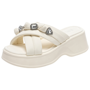 EBLAN/伊伴【99清仓福利】厚底拖鞋女夏季外穿水钻沙滩凉拖一字拖