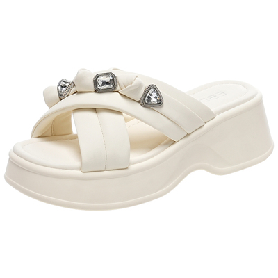 EBLAN/伊伴厚底拖鞋踩屎感一字拖