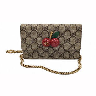 全新GUCCI古驰GG Supreme帆布樱桃迷你女士斜挎包