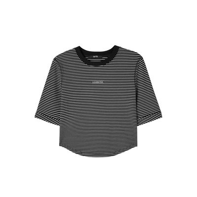 U/TI条纹修身短款T恤女装 百搭简约弧形下摆短袖尤缇2025春季新款