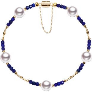 GiO珠宝 Akoya海水珍珠18K金磁吸扣手链女青金石彩宝高级显白