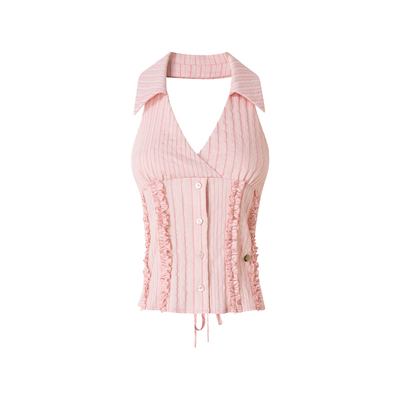 Uena粉色肌理感背心衬衫