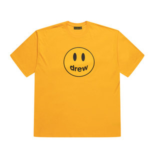 drew house mascot笑脸图案圆领宽松休闲短袖T金黄色恤男女同款