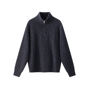 盈妹经典回味丨半拉链高领绞花毛衣女冬季重工保暖针织衫男高级感