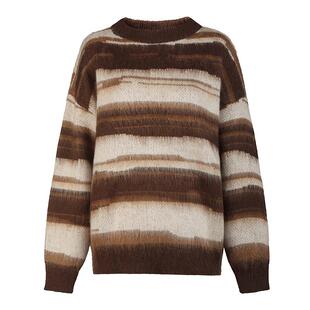 sdeer圣迪奥女装25年新品罗纹圆领撞色晕染宽松针织衫S254Z3514