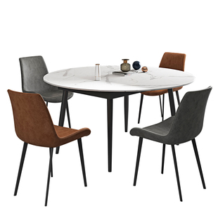 岩板餐桌椅组合现代简约轻奢家用小户型实木折叠餐桌两用可变圆桌