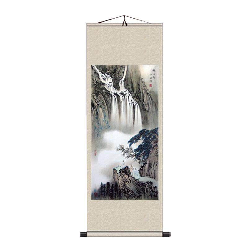 招财书房王重观瀑图已装裱风水画