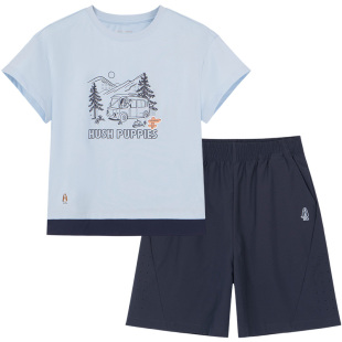 暇步士童装儿童套装夏装新品男大童休闲短袖女童运动速干短裤