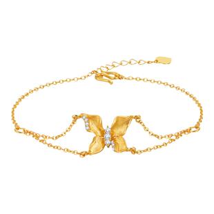 莱绅通灵珠宝 Destiny系列蝴蝶 999足金黄金钻石手链手镯金链子