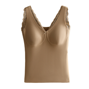 秋冬磨毛保暖蕾丝深V吊带背心女带胸垫聚拢内搭外穿打底白色上衣