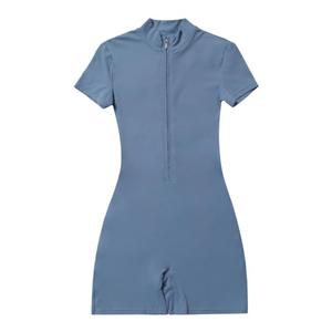 alo同款短袖连体短裤拉链连体多功能健身服瑜伽撸铁游泳骑行女