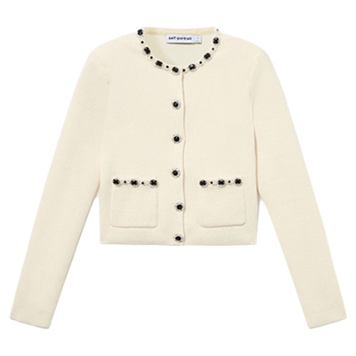 self-portrait 2025春夏象牙白钻饰针织开衫外套