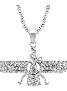 欧美钛钢镀金镶钻波斯吊坠项链