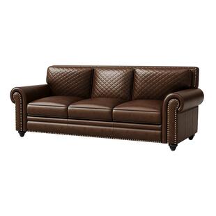 时余希格莉德美式复古沙发大巴顿油蜡棕色真皮法式复古别墅三人位