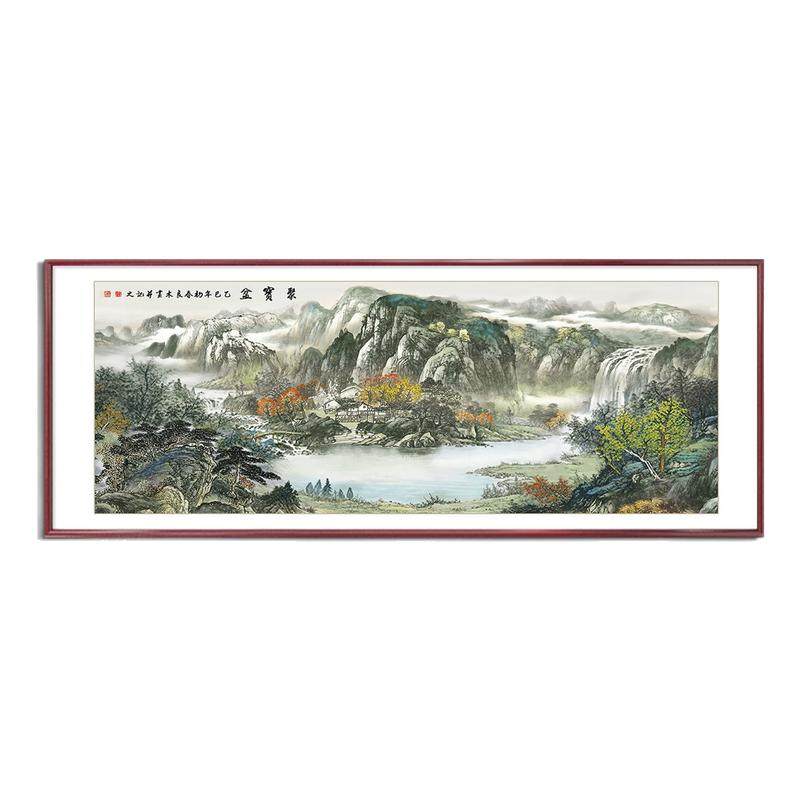 聚宝盆山水画客厅挂画靠山图西墙聚财沙发背景墙装饰画新中式壁画