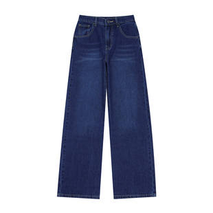 佐丹奴2026年春季新款纯棉半松紧腰复古直筒猫须牛仔裤女13415152