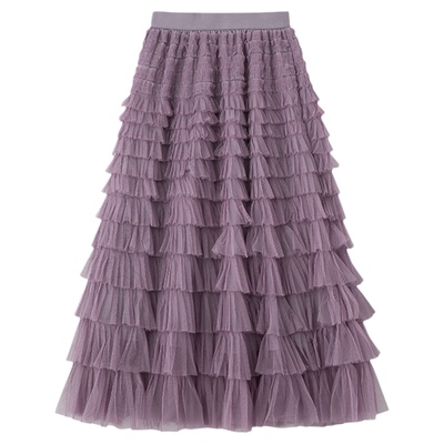 大洪洪【仙履奇缘】春新款松紧腰a字半身女蛋糕裙气质高腰网纱裙