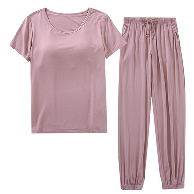 莫代尔短袖T恤收口长裤束脚睡衣