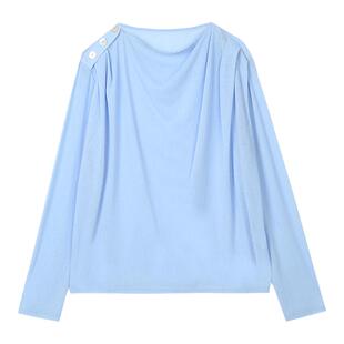 BLANK LABEL极简轻薄半透竹节罗纹肌理针织长袖T恤女打底衫秋季