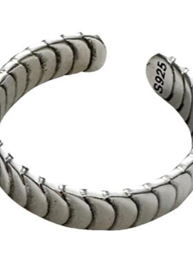 戒指女轻奢高级感可调节S925纯银不规则几何鱼鳞圆片开口食指戒