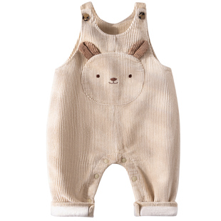 婴儿秋冬灯芯绒背带裤加绒加厚男宝裤子冬季外出女宝宝条绒吊带裤